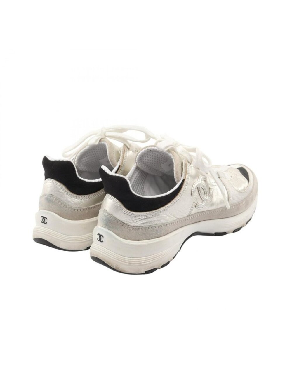 Chanel Sneakers CC Logo Silver Leather - Picture 2 of 11
